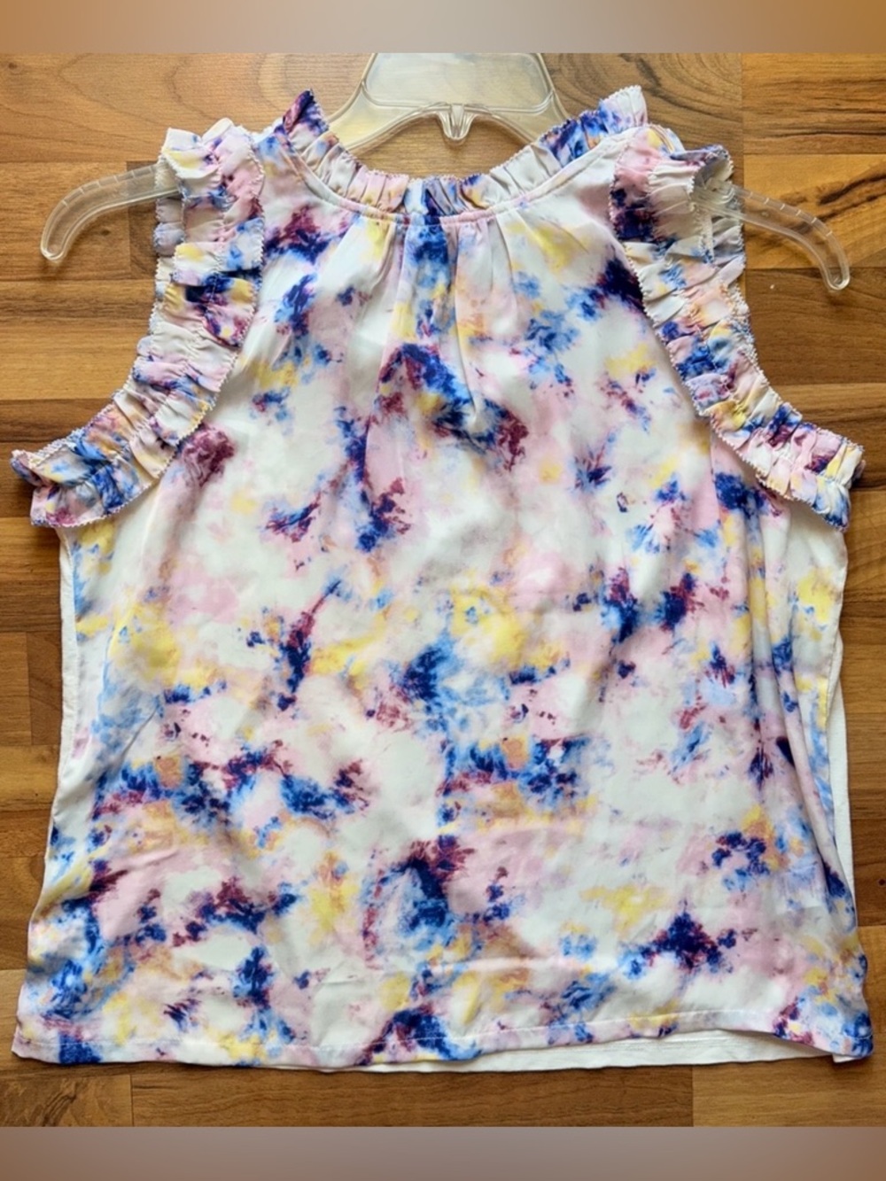 Versona Pastel Tie-Dye Ruffled Sleeveless Camisole